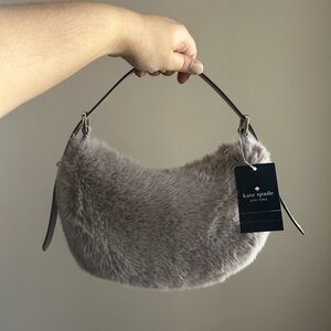 Kate Spade Soft Gray Faux Fur Shoulder Bag